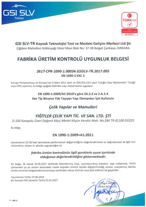 FABRİKA ÜRETİM KONTROLÜ UYGUNLUK BELGESİ